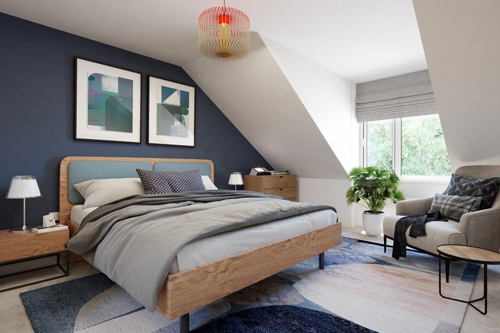 The whole top floor hosts the main bedroom