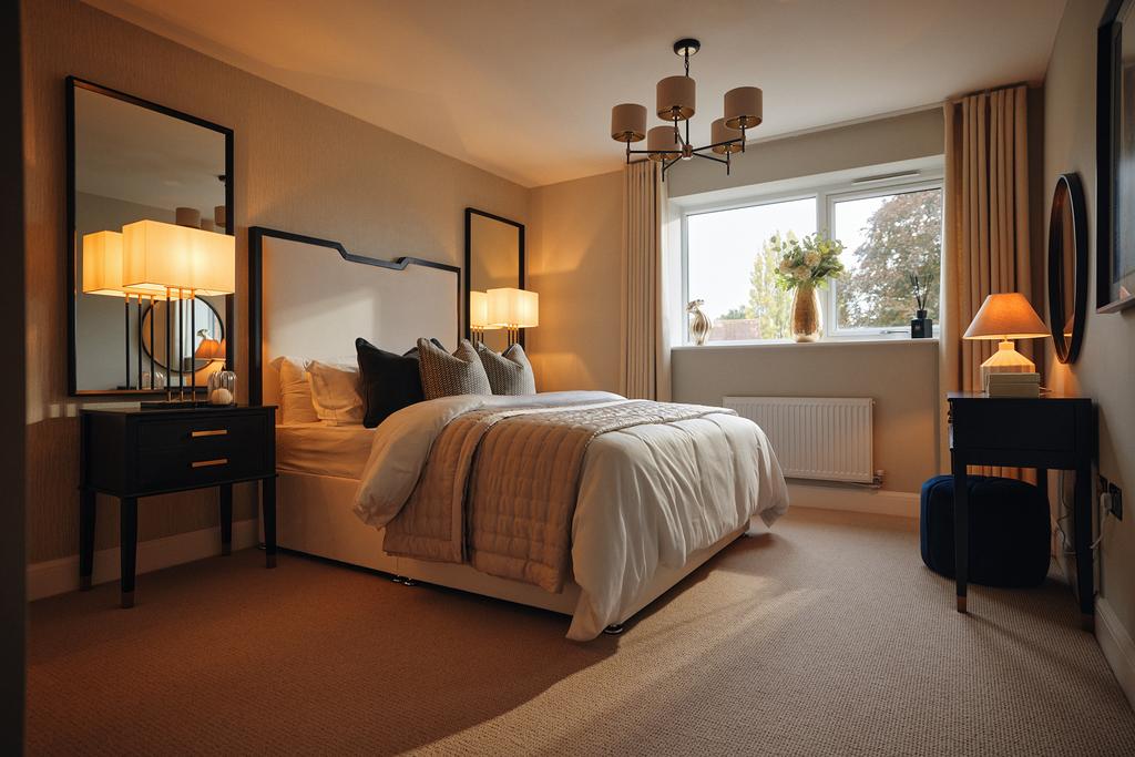 Modern bedroom with low ambient lighting