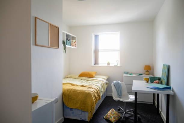 A bright and tidy single bedroom featuring a co...