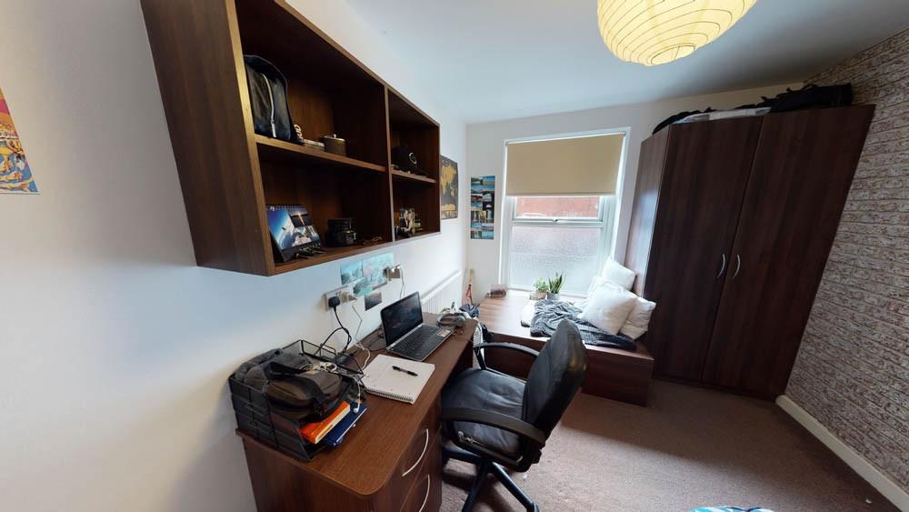 A well-organized and bright study space featuri...
