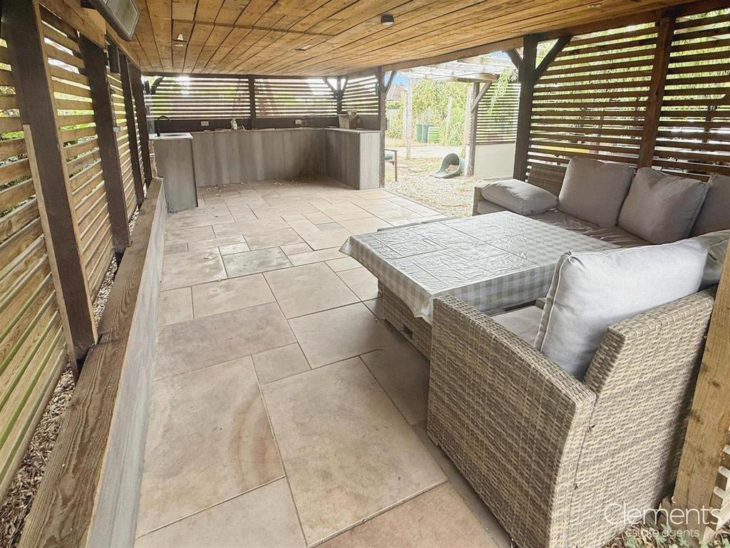 Outside seating and kitchen areas