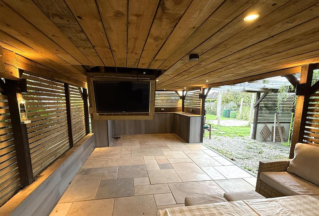 Outside seating and kitchen areas