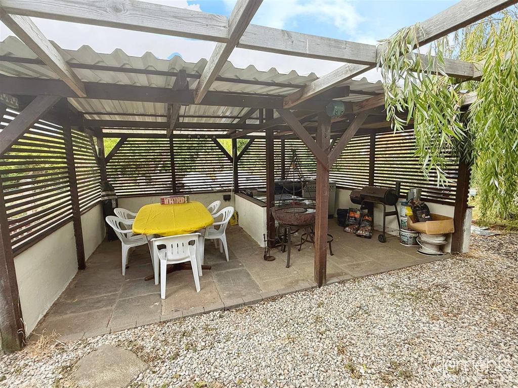 Outside seating and kitchen areas