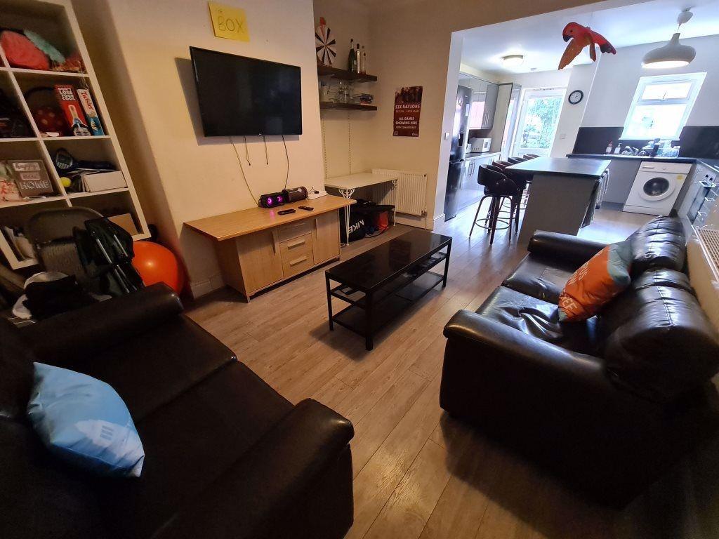 A modern and inviting living room featuring two...