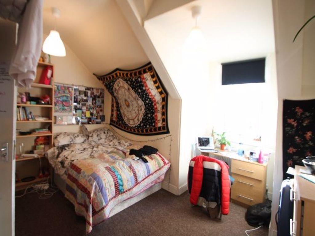 A cozy bedroom featuring a double bed, a vibran...