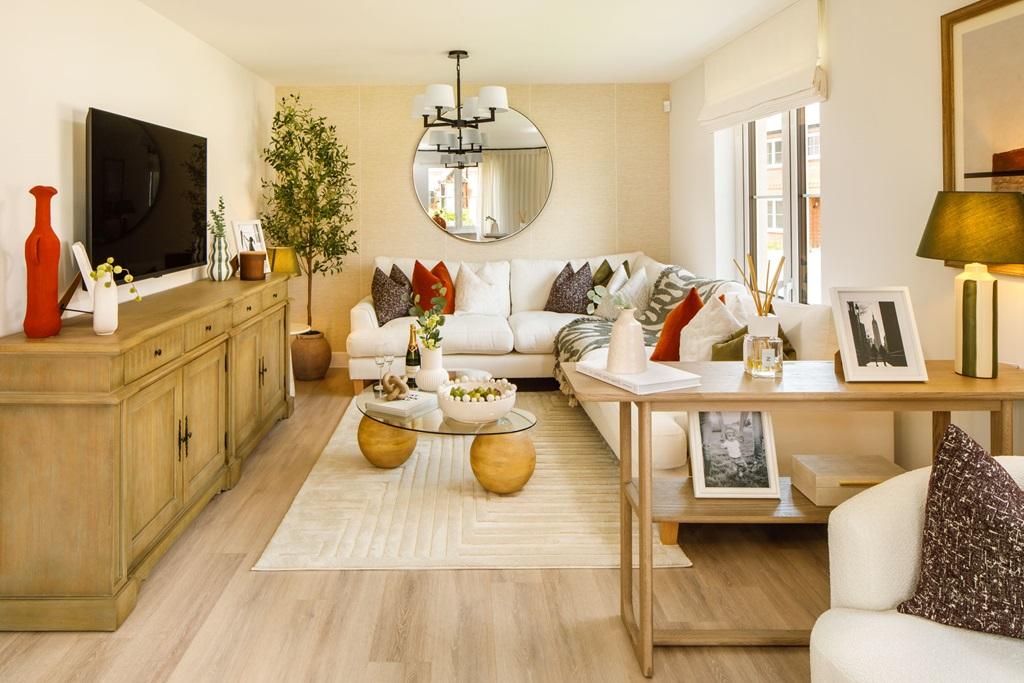 The large living room is spacious and features...