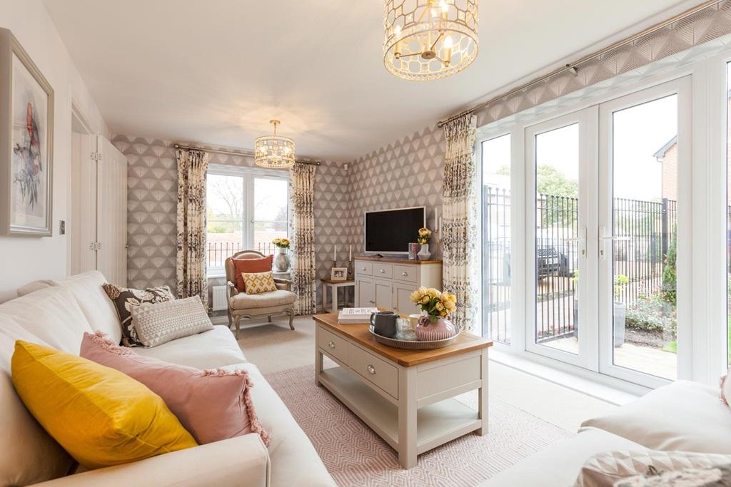 Open plan lounge with French doors to rear...