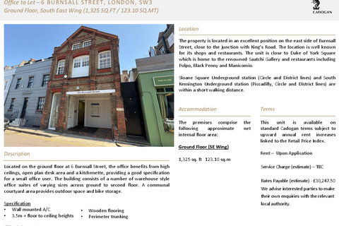 Office to rent, 6 Burnsall St London SW3 3ST