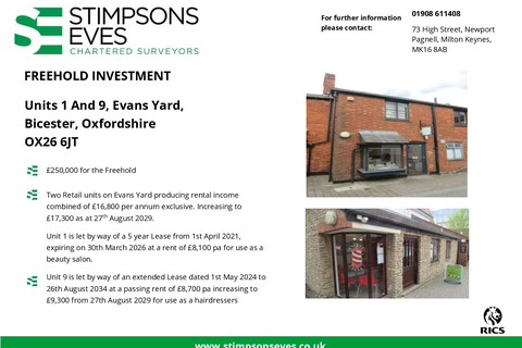 Retail property (high street) for sale, 1 & 9 Evans Yard Bicester OX26 6JT