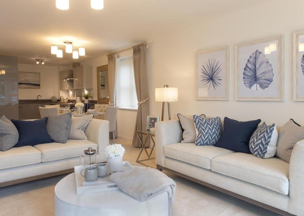Living room with open plan kitchen