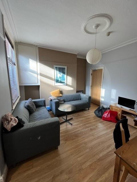 Bright living room with wooden floors, two sofa...