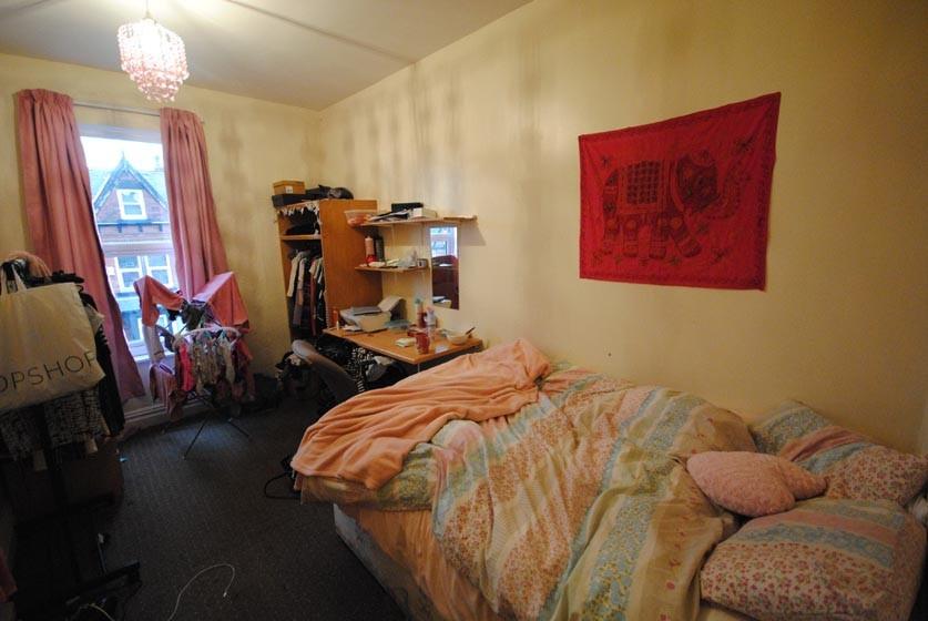 Cozy furnished bedroom with a single bed, study...