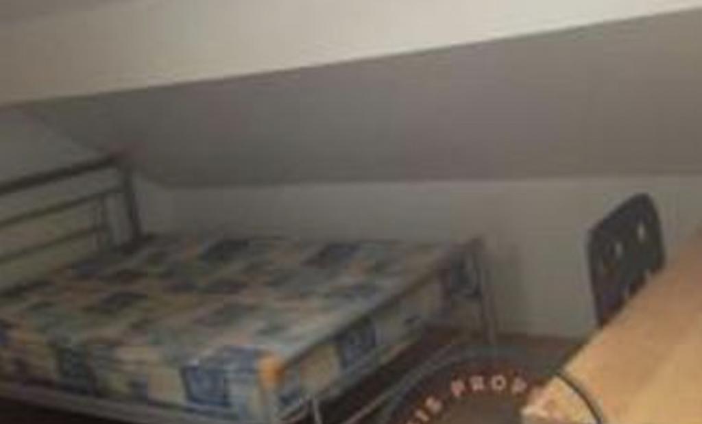 Cozy attic bedroom with a metal-frame single be...