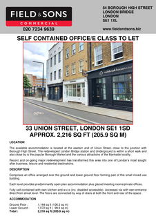 Office to rent, 33 Union St London SE1 1SD