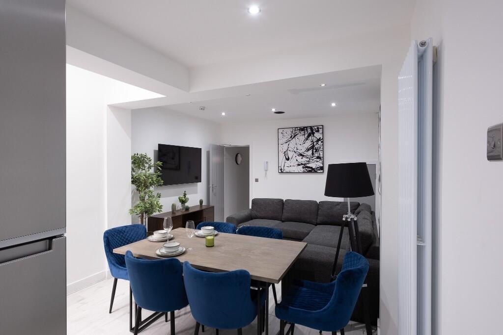 Modern and spacious living room with contempora...