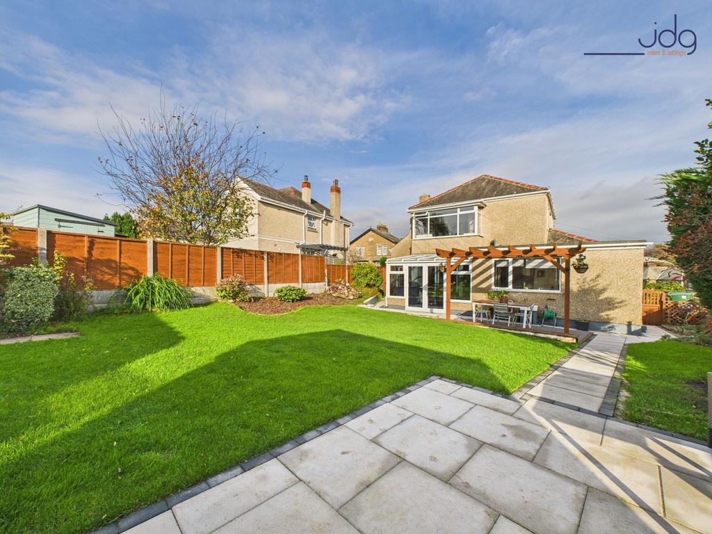 Rear view of the property, spacious garden with...
