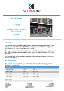 Retail property (high street) to rent, 218 Fulwood Rd Sheffield S10 3BB