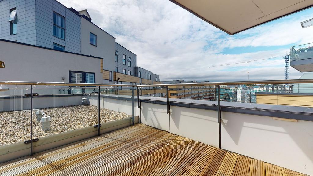 Spacious private balcony with timber decking, g...