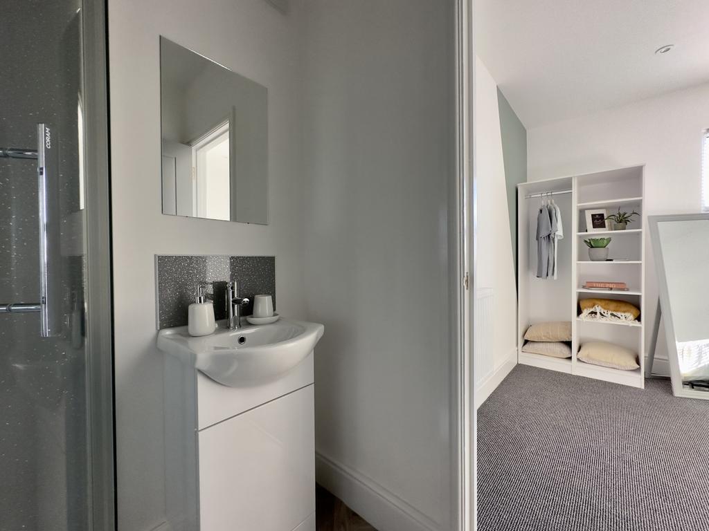 A modern and clean bathroom featuring stylish f...