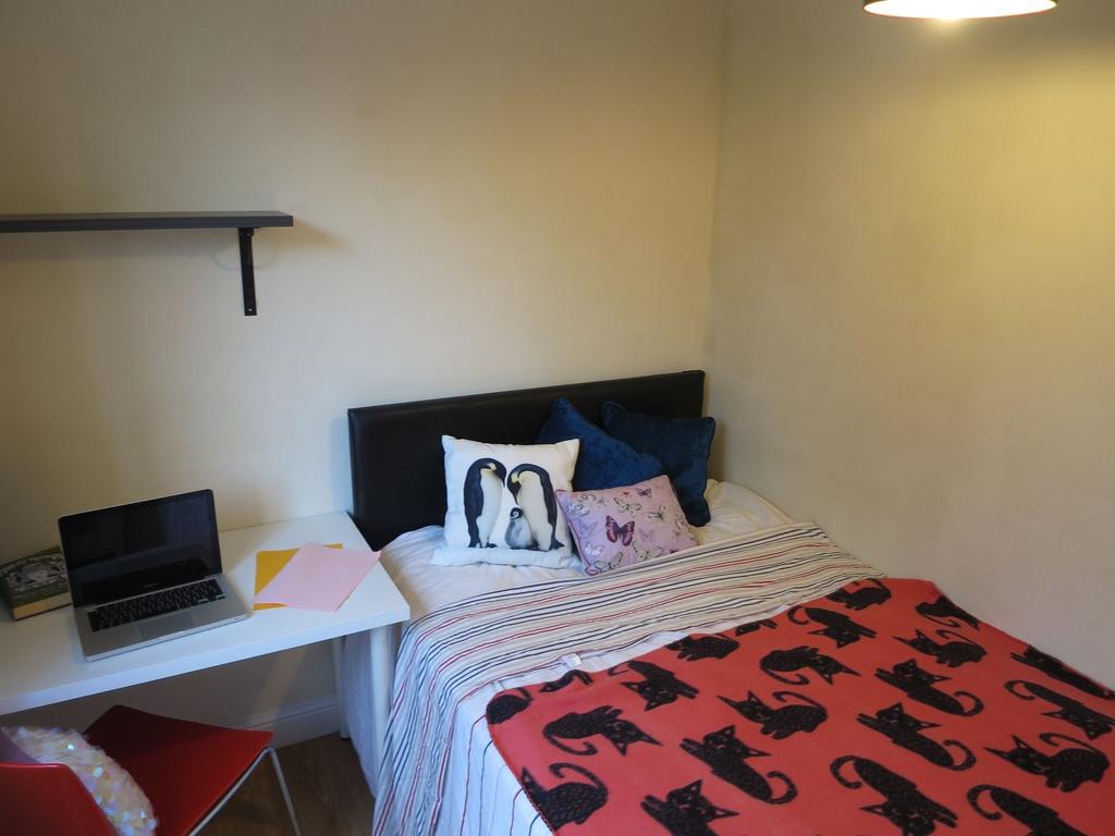 Cozy single bedroom with a comfortable bed, pat...
