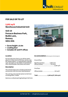 Warehouse to rent, Unit 10 Fernacre Business Park, Budds Lane Romsey SO51 0HA