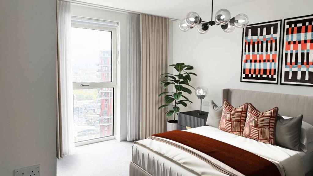 Bedroom with full height windows