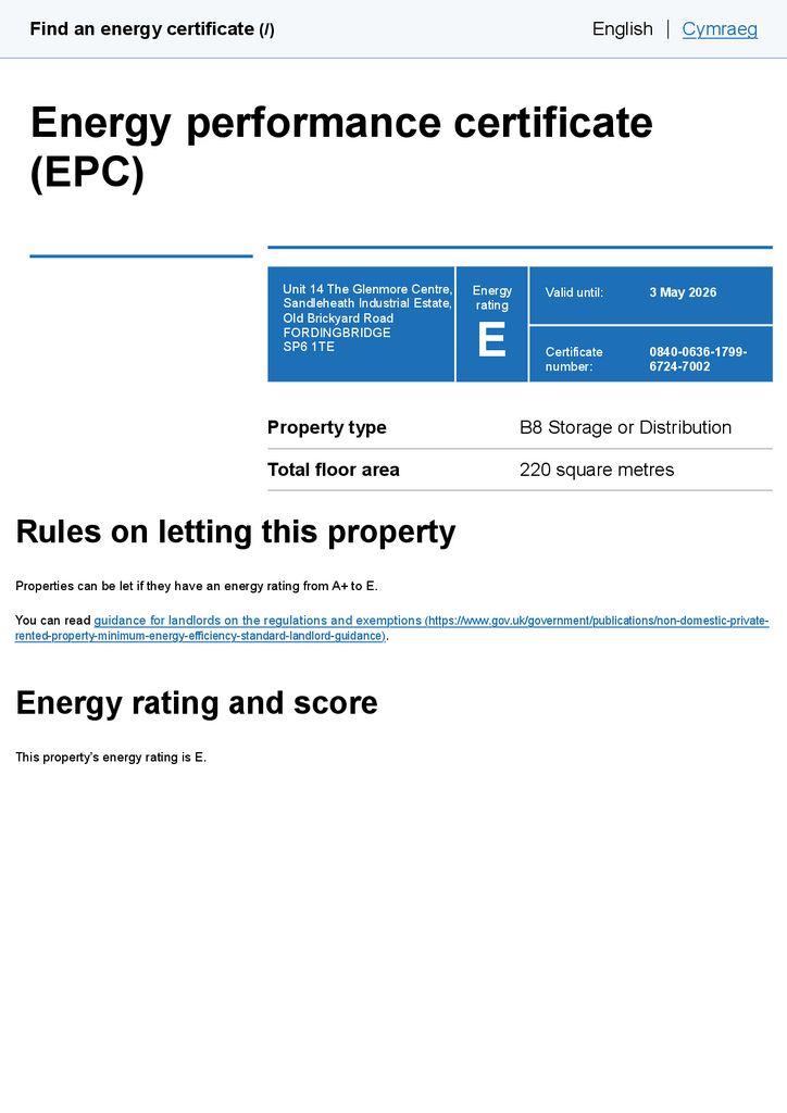 EPC Certificate Arranged