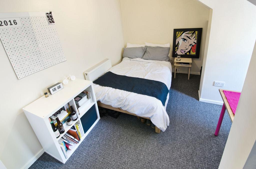 Bright, neatly arranged double bedroom with a c...