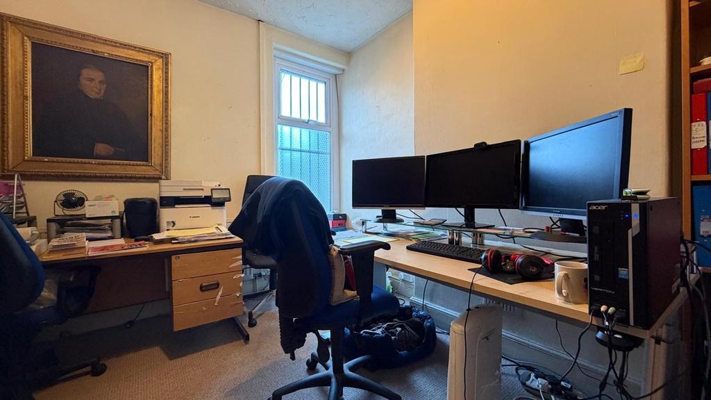 Functional workspace with dual desks, multiple ...