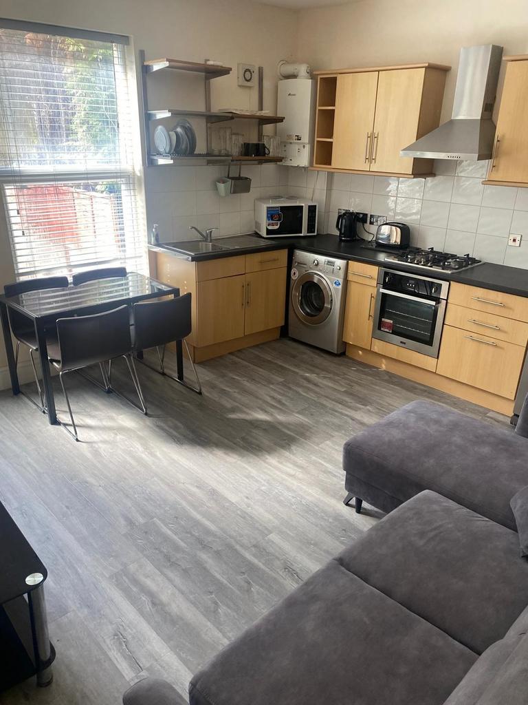 Bright open-plan living and kitchen area with m...