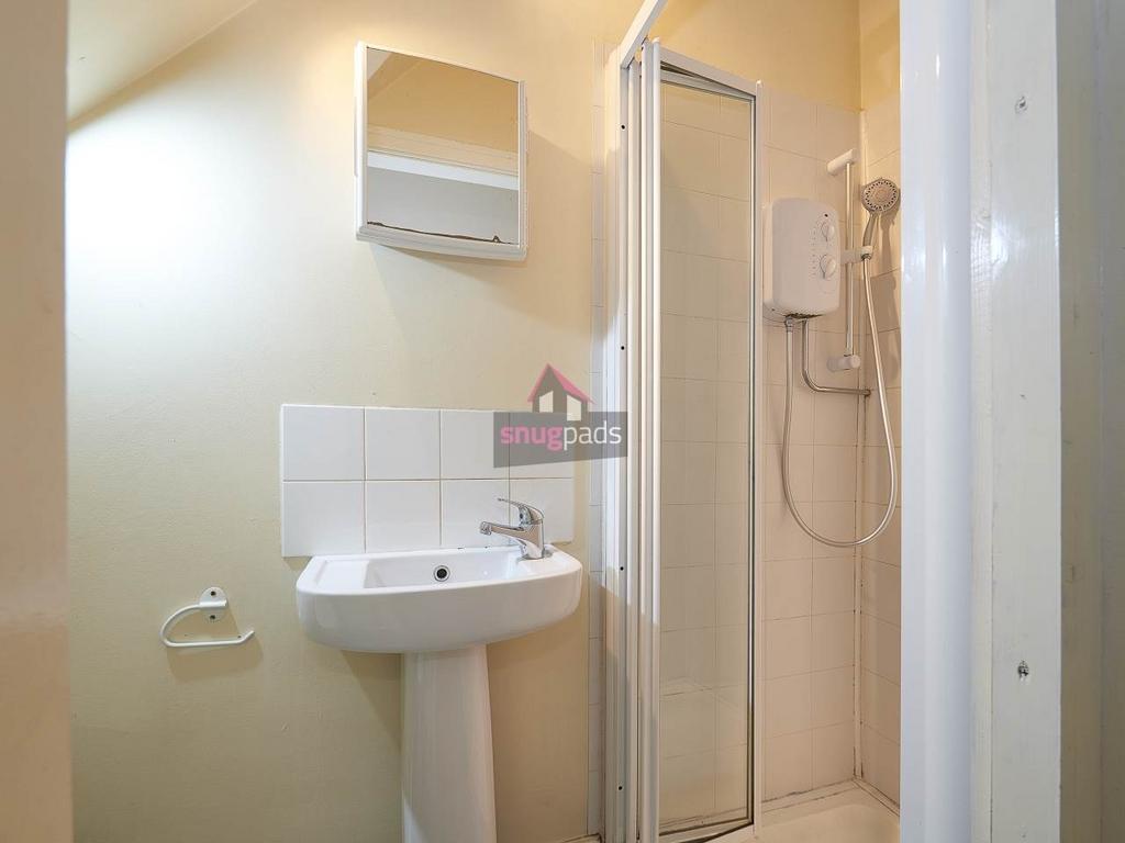 Bright, tidy bathroom featuring a pedestal sink...