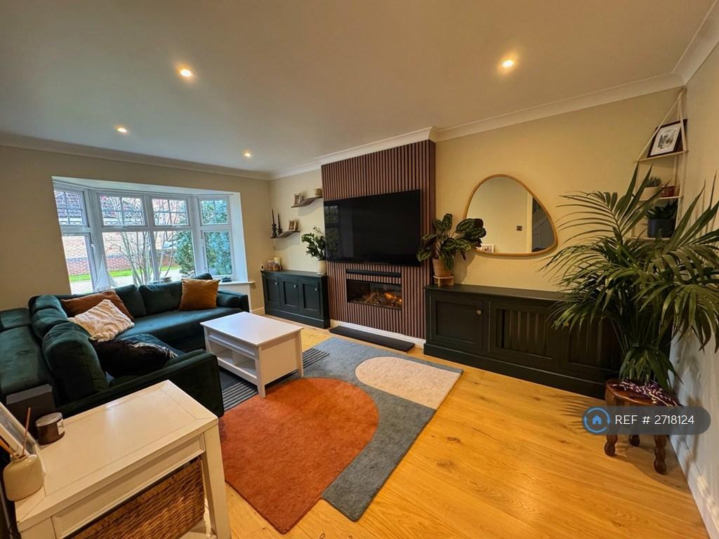 Living Room With Fireplace, Built In Cabinets