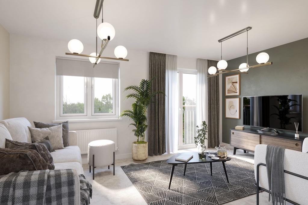 Spacious family room with Juliet balcony and...