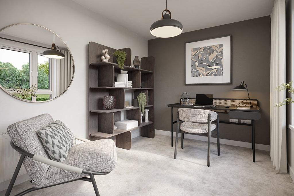 A dedicated home office can be found on the...