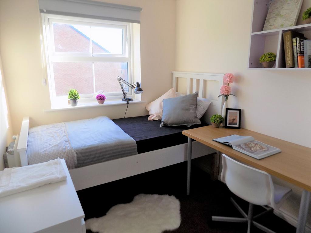 Bright, neatly styled single bedroom with a com...