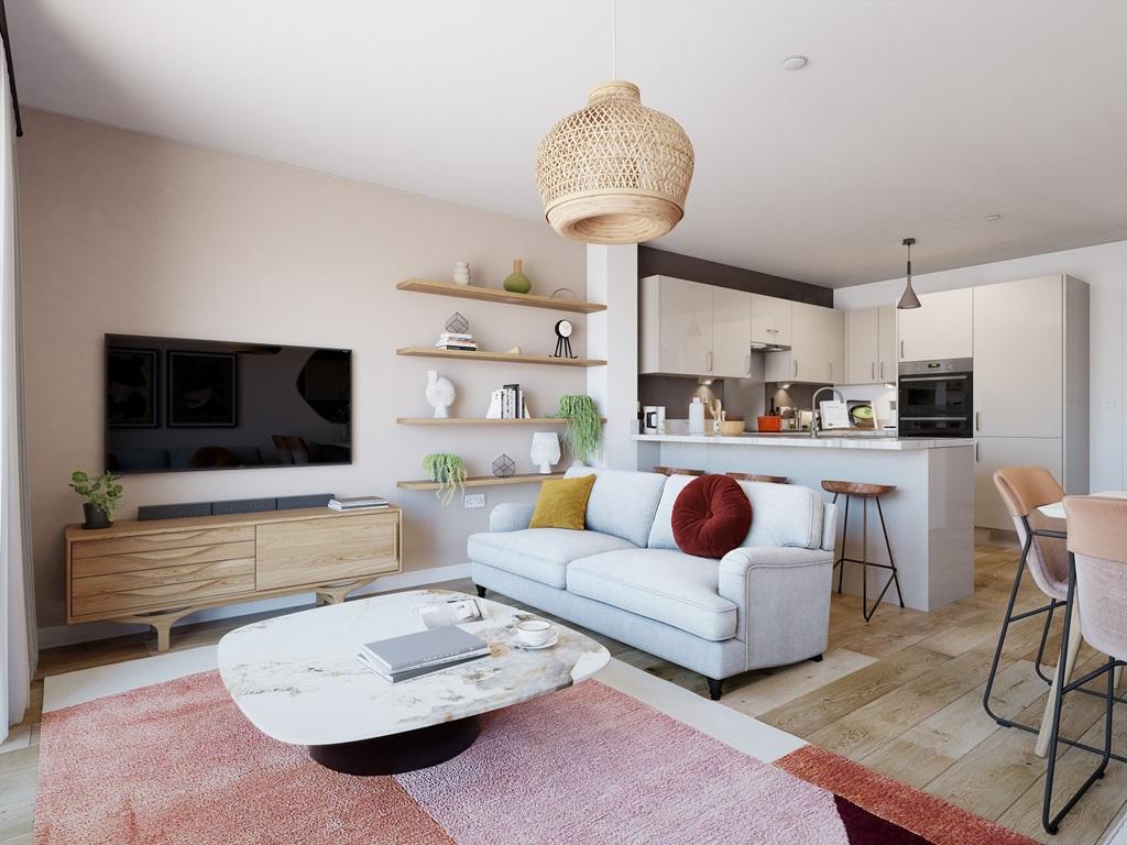 Open-plan living with double doors to the garden