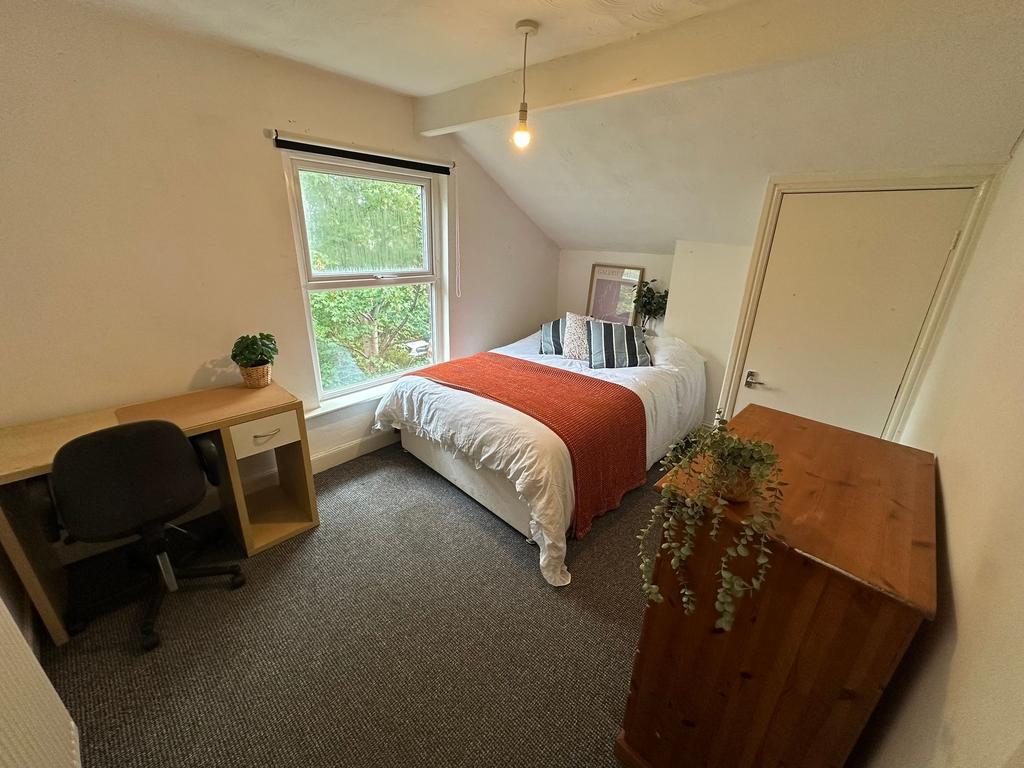 A bright, well-maintained bedroom featuring a c...