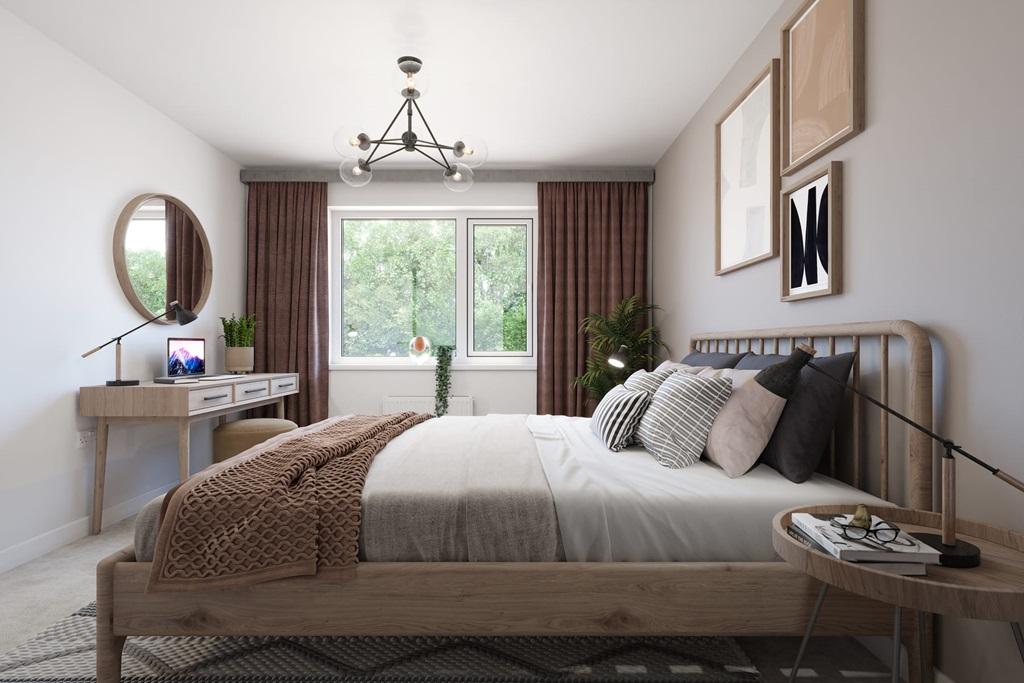 Natural light floods the bedroom