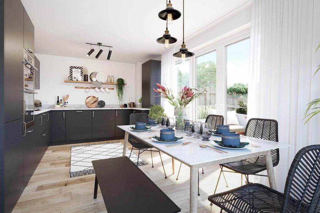 A bright open kitchen dining room gives you...