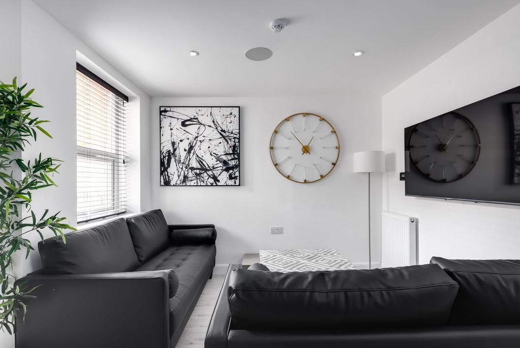 Modern and stylish living room featuring sleek ...