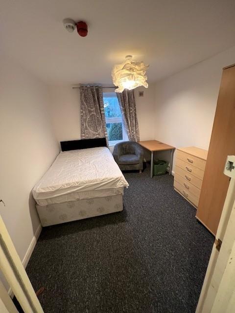 Neat furnished bedroom with a single bed, chest...