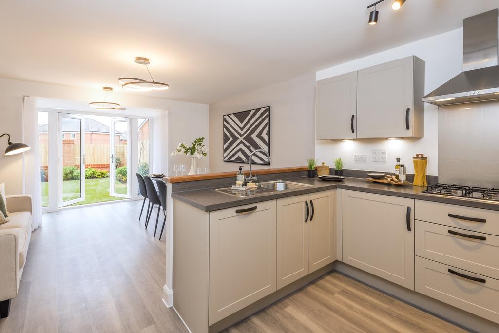 Kitchen and dining room in the 3 bedroom Greenwood