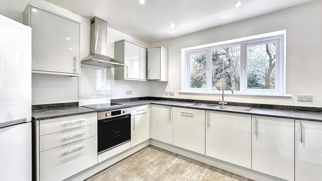 Bright modern kitchen with glossy white cabinet...