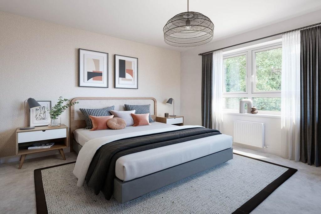 The spacious main bedroom features plenty of...