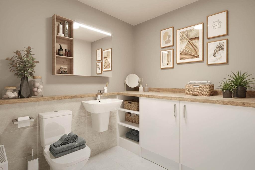 A guest cloakroom also hosts space for laundry...