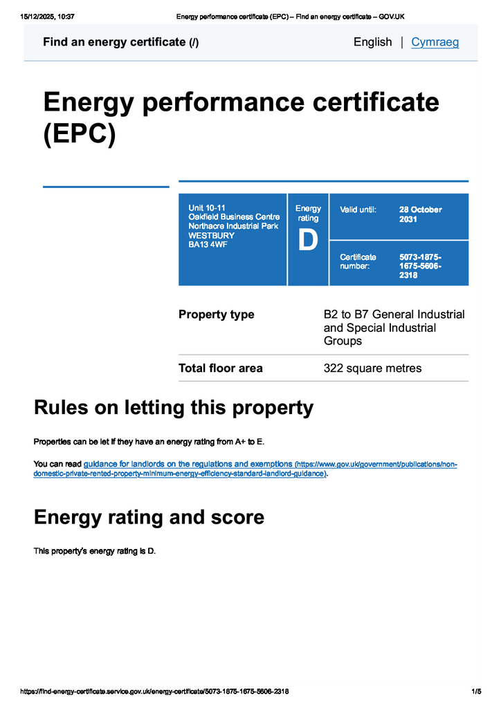 EPC Certificate Arranged