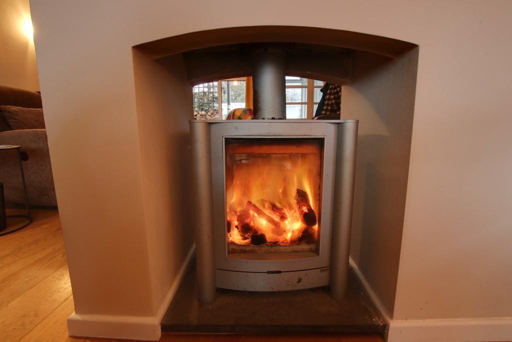 Fireplace in dining room