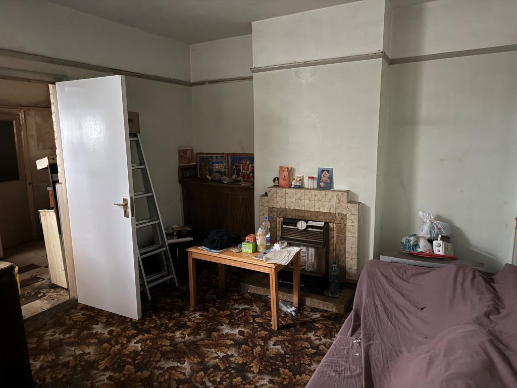 View of living room with door to kitchen