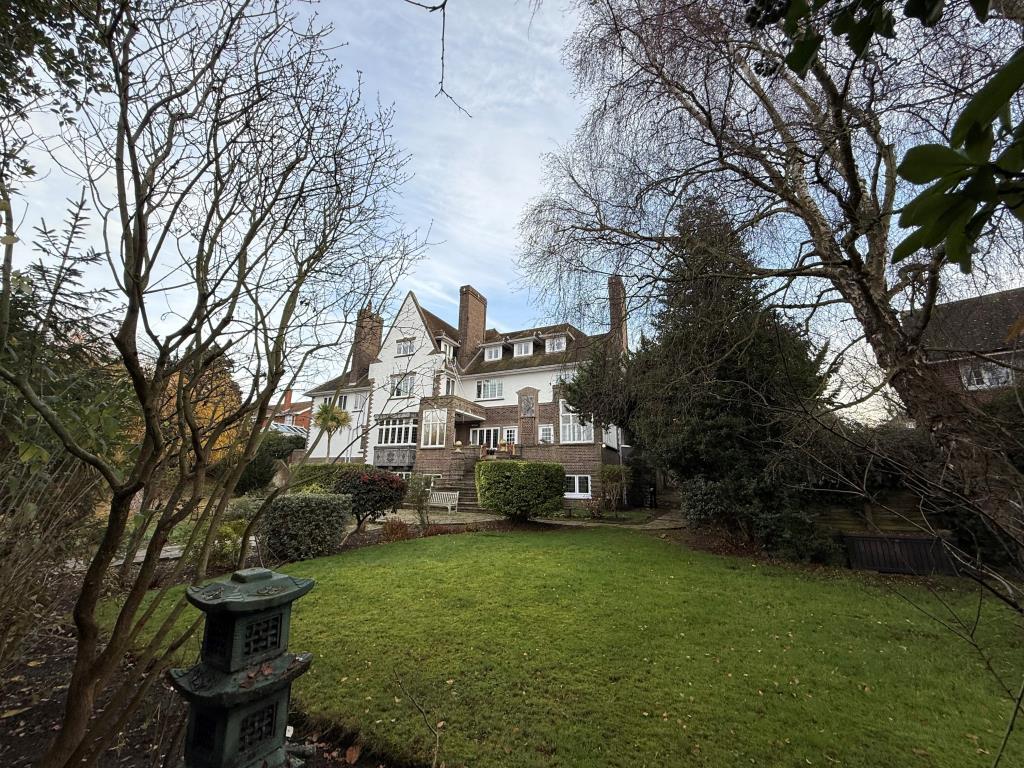 View of communal gardens showing back of building