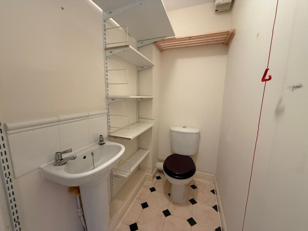 Toilet with storage shelves and hand basin